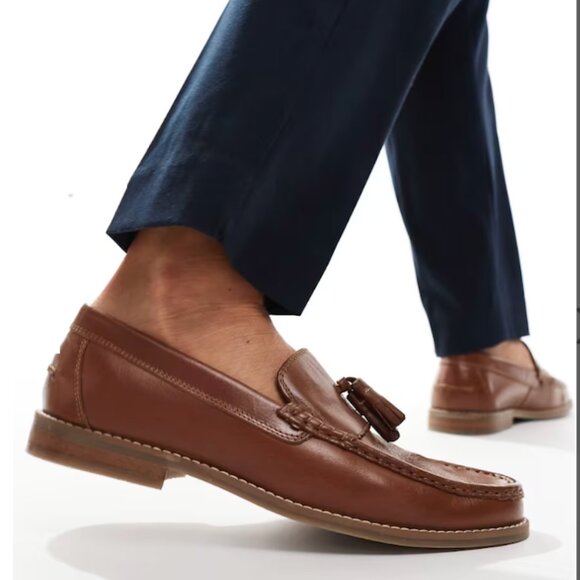 ASOS DESIGN Tan Leather Tassel Loafers Size 9.5 - Picture 1 of 11